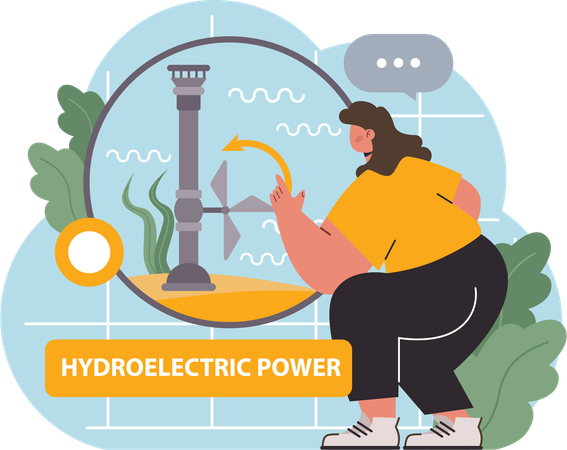 Mulher usa energia hidrelétrica  Ilustração