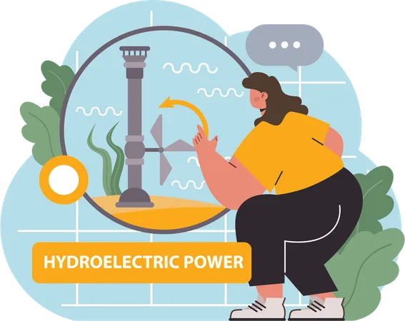 Mulher usa energia hidrelétrica  Ilustração