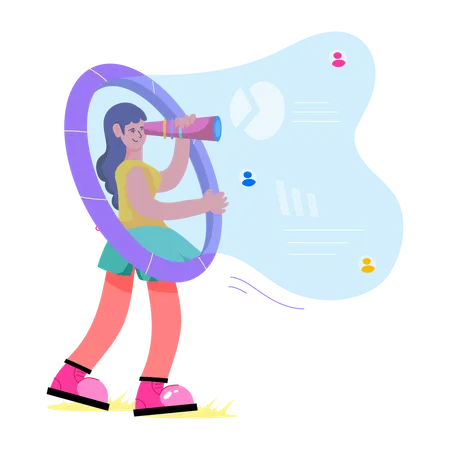Mulher usando IA para prever o futuro dos negócios  Ilustração