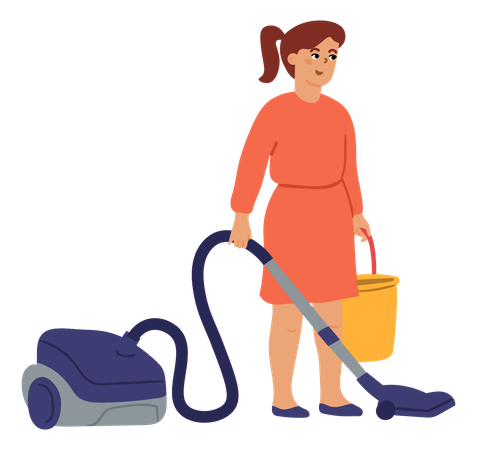 Mulher usando aspirador de pó  Ilustração