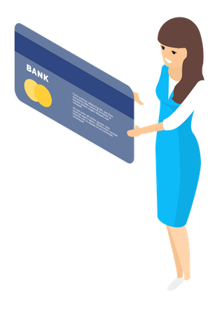 Mulher usando cartão de crédito para transações bancárias  Ilustração