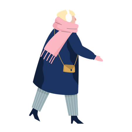 Mulher vestindo casaco quente de inverno  Ilustração