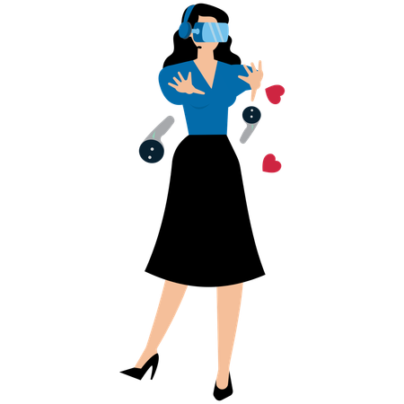Mulher usando configuração de jogo de RV  Ilustração