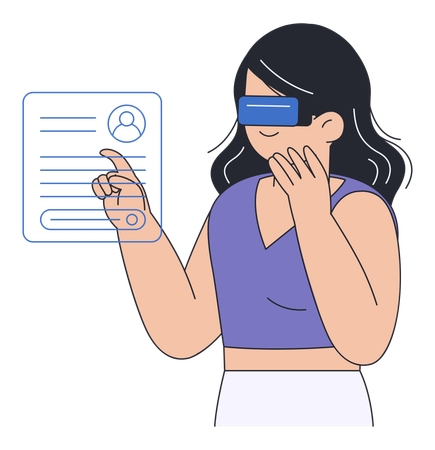 Mulher usando óculos de realidade virtual com interface digital  Ilustração