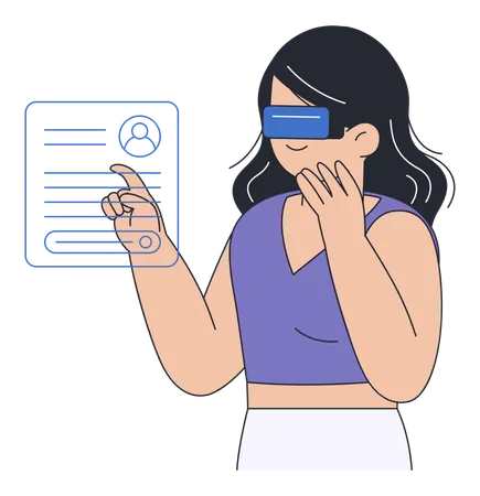Mulher usando óculos de realidade virtual com interface digital  Ilustração