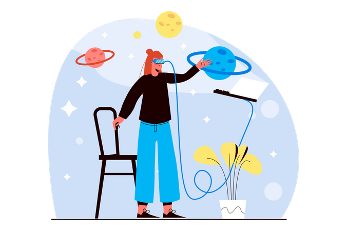 Mulher usando óculos vr  Ilustração