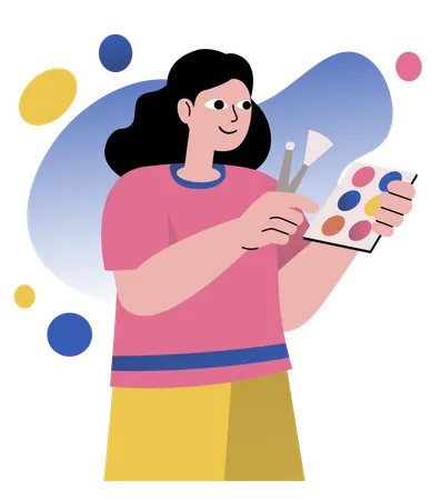 Mulher usando paleta de cores para pintar esboço  Illustration