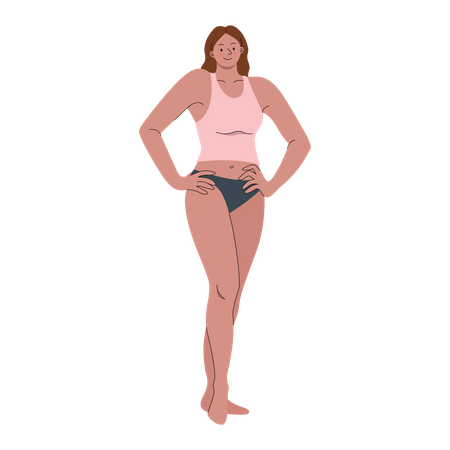 Mulher vestindo roupas íntimas posando com os braços na cintura  Ilustração
