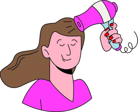 Mulher usando secador de cabelo  Ilustração