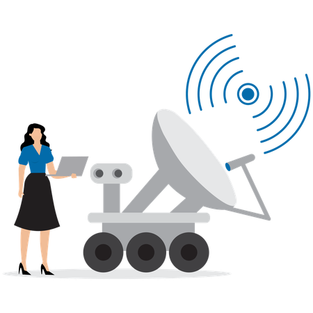 Mulher usando sinal de antena parabólica  Ilustração