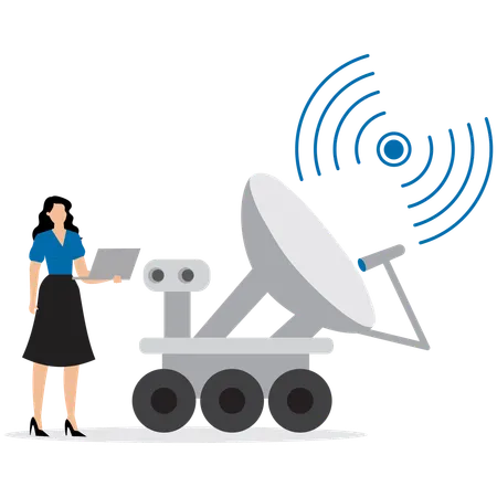 Mulher usando sinal de antena parabólica  Ilustração