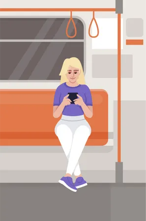 Mulher usando smartphone no trem  Ilustração