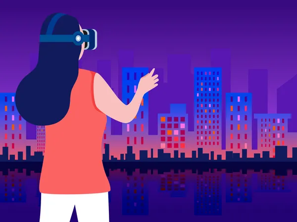 Mulher usando tecnologia VR  Ilustração