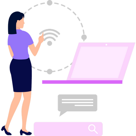 Mulher usando tecnologia Wi-Fi  Ilustração