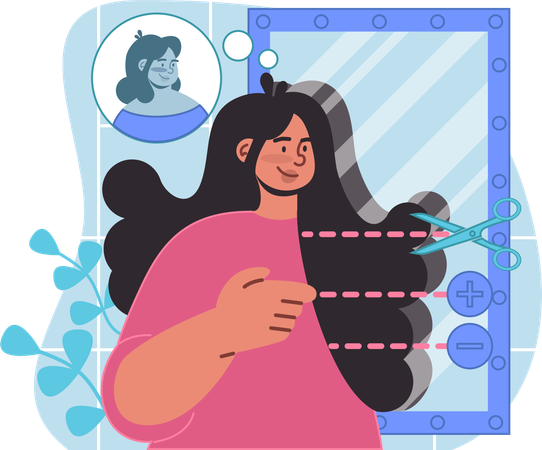 Mulher vai ao salão para cortar o cabelo  Illustration