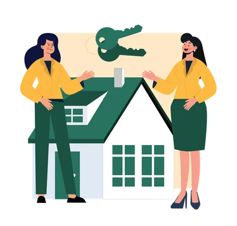 Mulher vendendo casa imobiliária  Ilustração