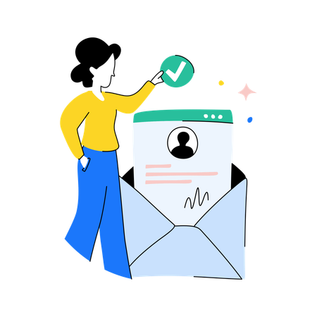 Mulher verifica documento de funcionário online  Ilustração