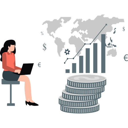 Mulher verificando lucro do investimento  Ilustração