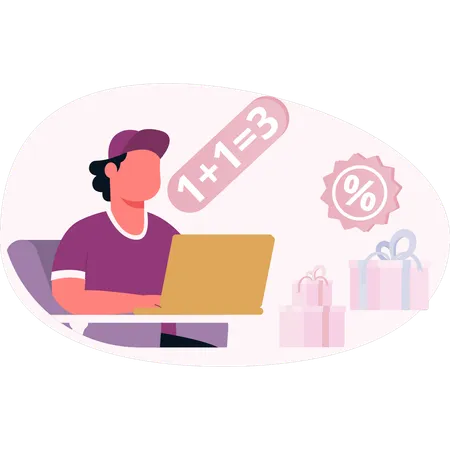 Mulher verificando compras com desconto online  Ilustração