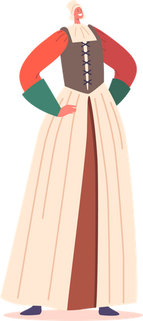 Mulher vestida com fantasia de camponesa renascentista  Ilustração