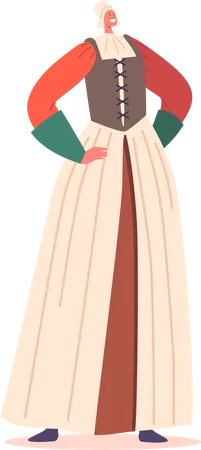 Mulher vestida com fantasia de camponesa renascentista  Ilustração