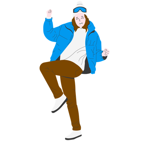Mulher vestindo jaqueta azul grossa aproveitando o inverno  Ilustração