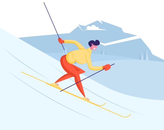 Mulher vestindo roupas de inverno fazendo atividade de esqui  Ilustração