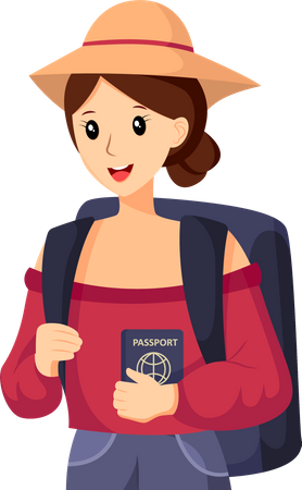 Mulher viajando com passaporte  Ilustração