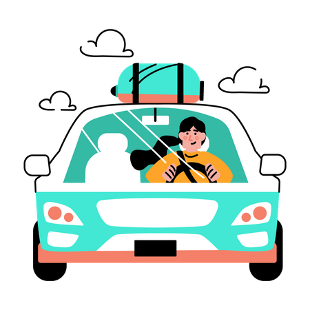 Mulher viajando de carro  Ilustração