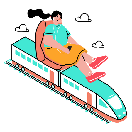 Mulher viajando de trem  Ilustração