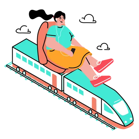 Mulher viajando de trem  Ilustração