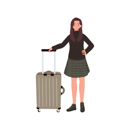 Mulher de viagem com bagagem de mão  Ilustração