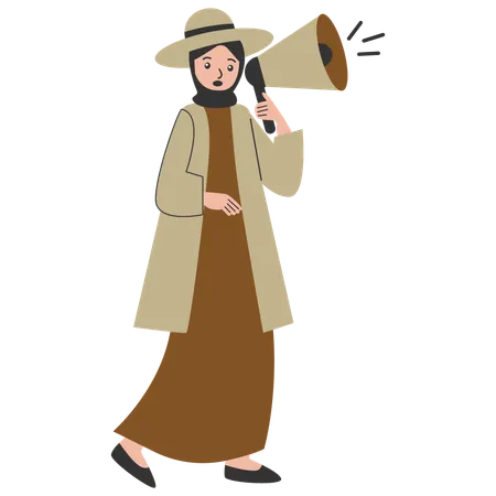 Viajante de mulher com megafone  Ilustração