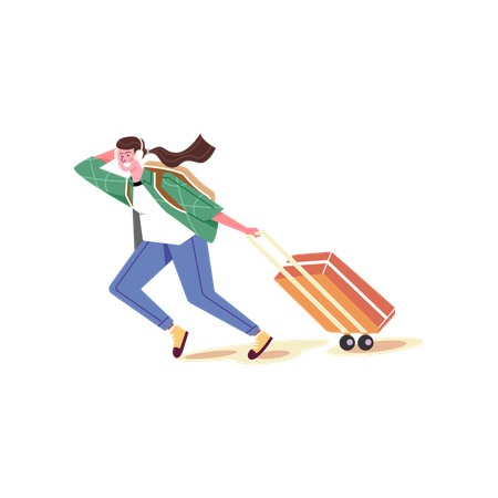 Mulher viajante fazendo uma viagem ao redor do mundo  Ilustração