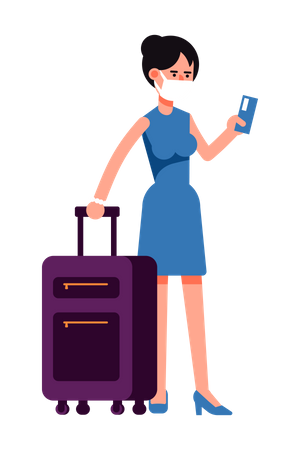 Viajante feminina usando máscara  Ilustração