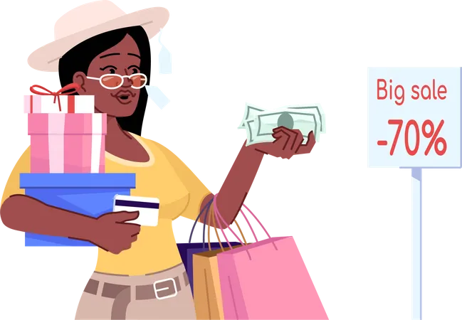 Mulher viciada em compras  Ilustração