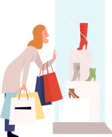 Mulher viciada em compras  Ilustração