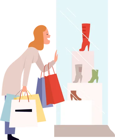 Mulher viciada em compras  Ilustração