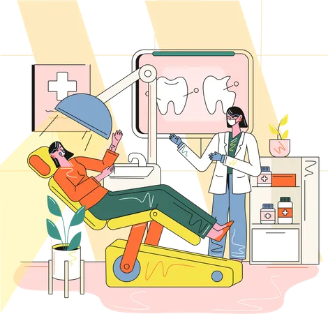 Mulher visitando clínica odontológica  Ilustração