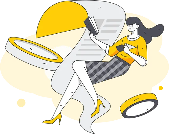Vistas de mulher na fatura de compras  Ilustração