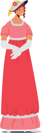 Mulher inglesa vitoriana usa vestido elegante  Ilustração
