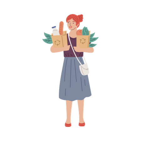 Mulher vivendo um estilo de vida ecologicamente correto  Ilustração