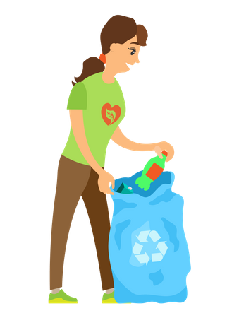 Mulher voluntária coletando lixo  Ilustração