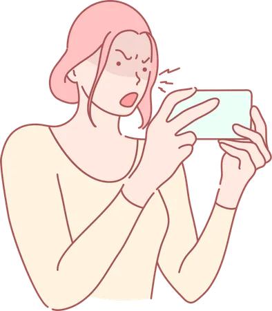 Mulher irritada segurando celular  Ilustração