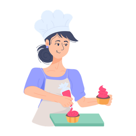 Mulheres assando um cupcake  Ilustração