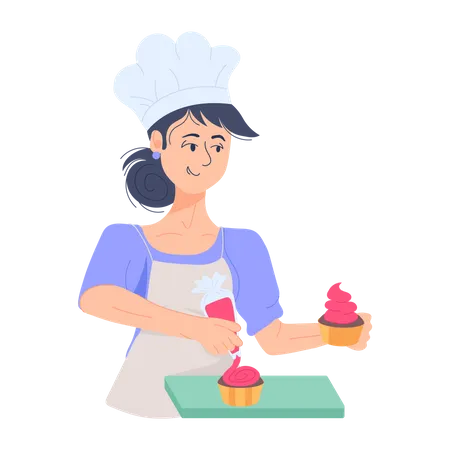 Mulheres assando um cupcake  Ilustração