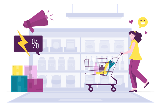 Compras de mantimentos para mulheres no site  Ilustração