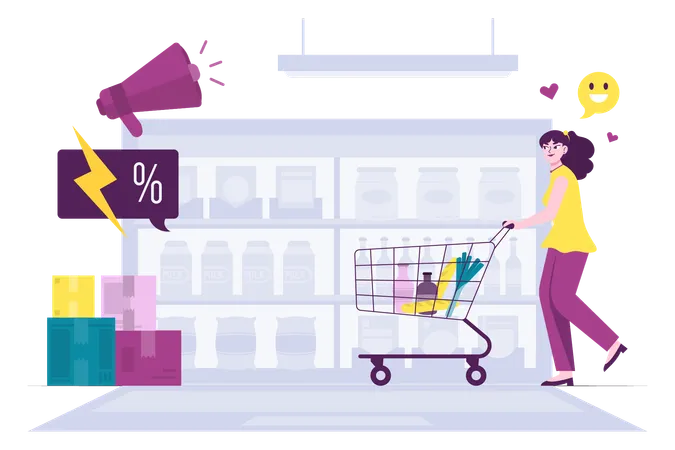 Compras de mantimentos para mulheres no site  Ilustração