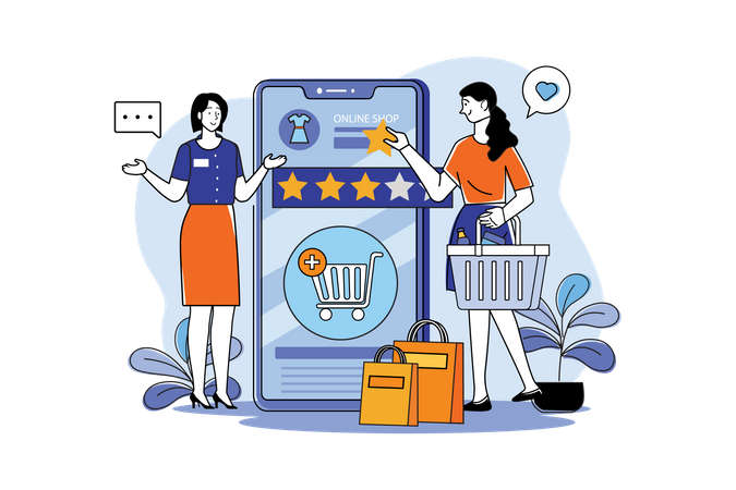 Mulheres dando feedback sobre compras online  Ilustração