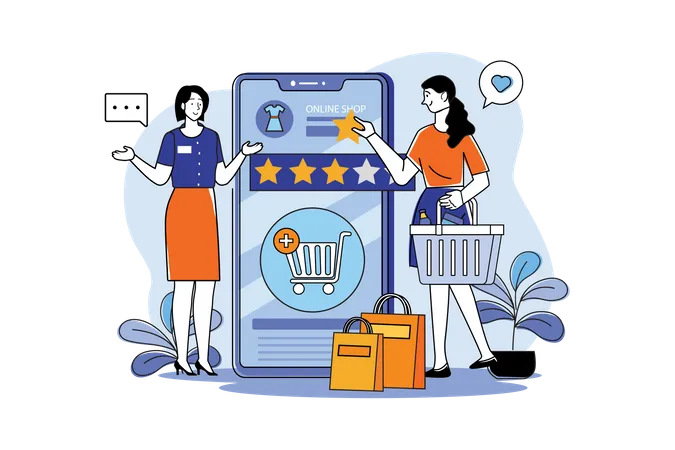 Mulheres dando feedback sobre compras online  Ilustração